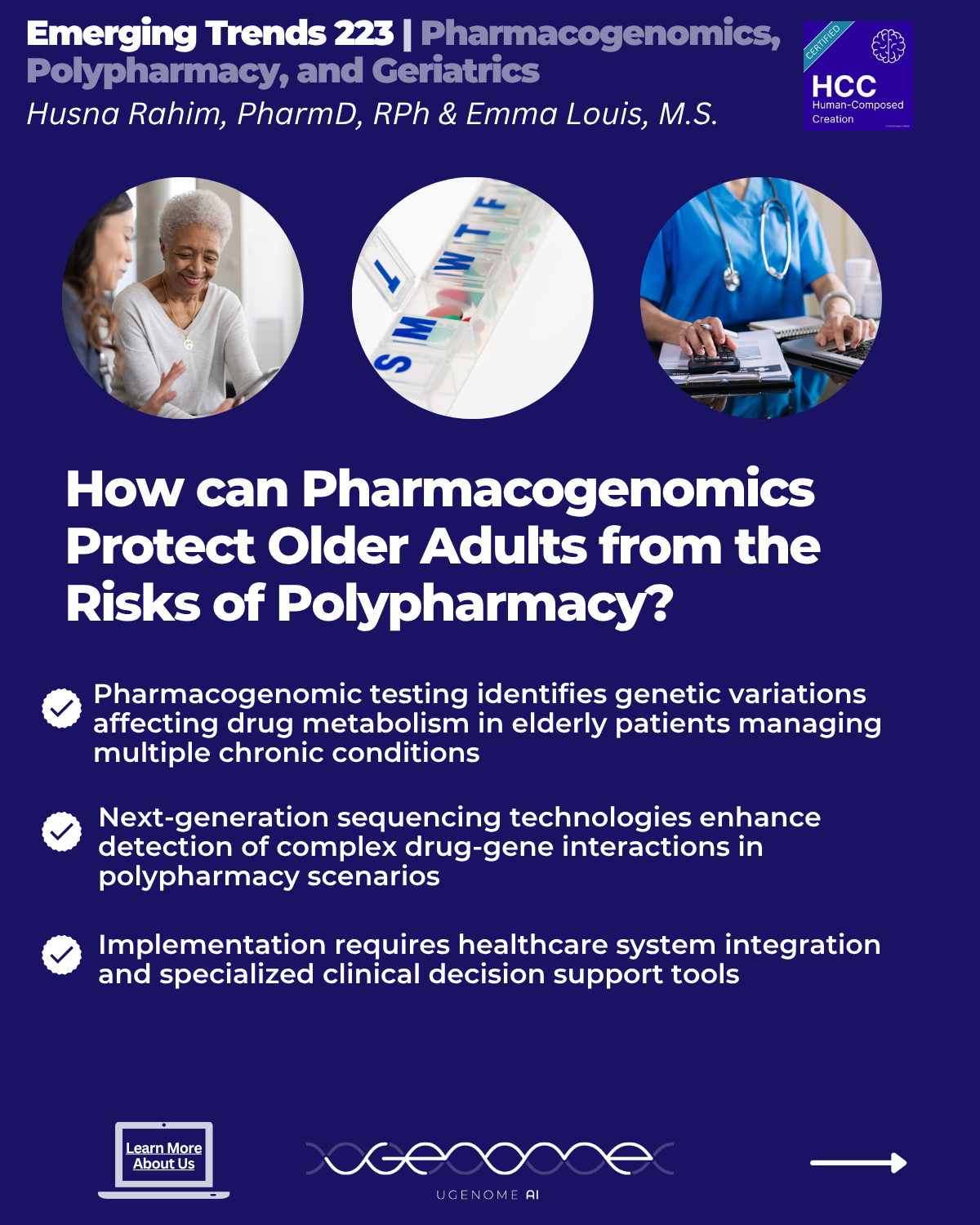 UGenome AI | Pharmacogenomics reduces polypharmacy risks in seniors.
